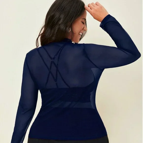 NEW WITHOUT TAGS Blue Mesh Long Sleeve Top 2X - Picture 4 of 6